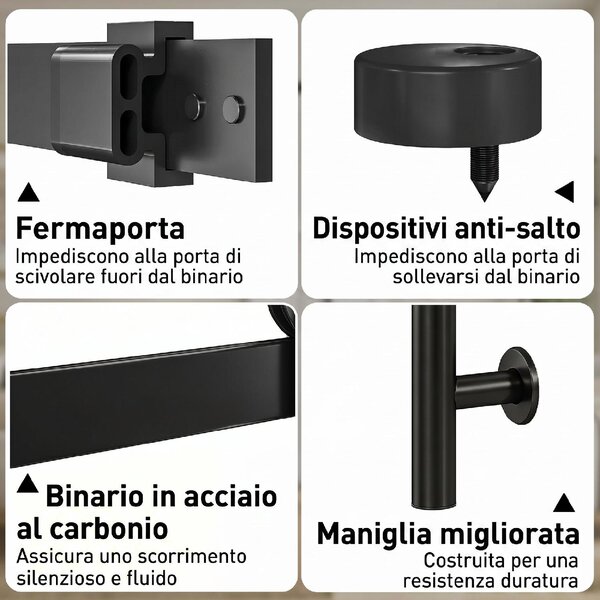 DecHome Porta Scorrevole in Vetro Satinato con Binario e Kit Ferramenta in Legno 91.2x3.5x213.4 cm Multicolore