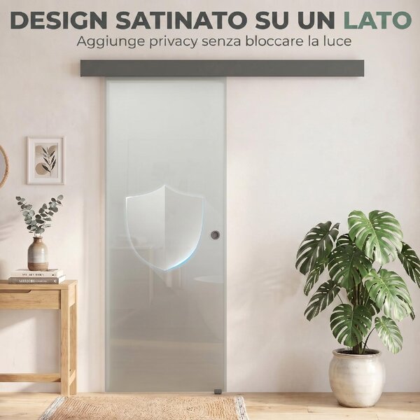 DecHome Porta Scorrevole in Vetro Temperato Sabbiato con Binario Silenzioso e Guida 77.5x205 cm colore Trasparente