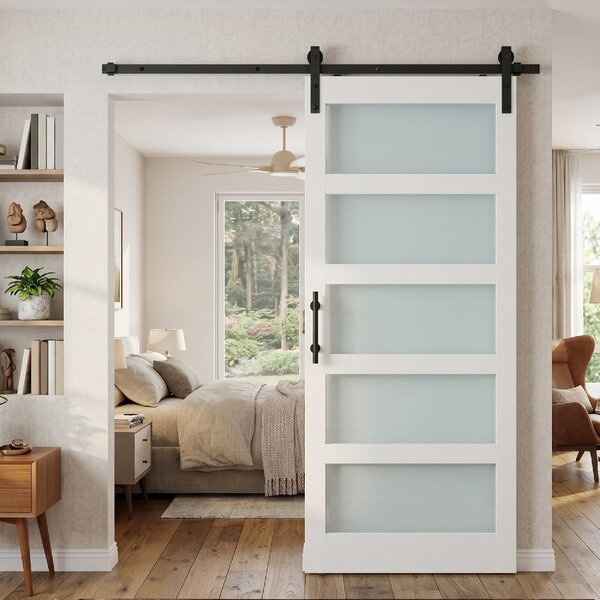 DecHome Porta Scorrevole in Vetro Satinato con Binario e Kit Ferramenta in Legno 91.2x3.5x213.4 cm Multicolore