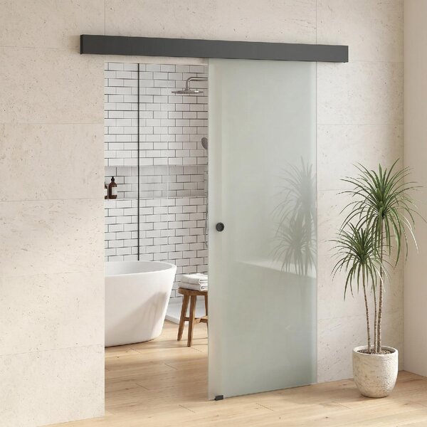 DecHome Porta Scorrevole in Vetro Temperato Sabbiato con Binario Silenzioso e Guida 77.5x205 cm colore Trasparente