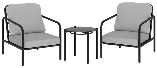 VivaGarden Salotto da Giardino con 2 Sedie e Tavolino in Acciaio con Cuscini in Acciaio colore Nero