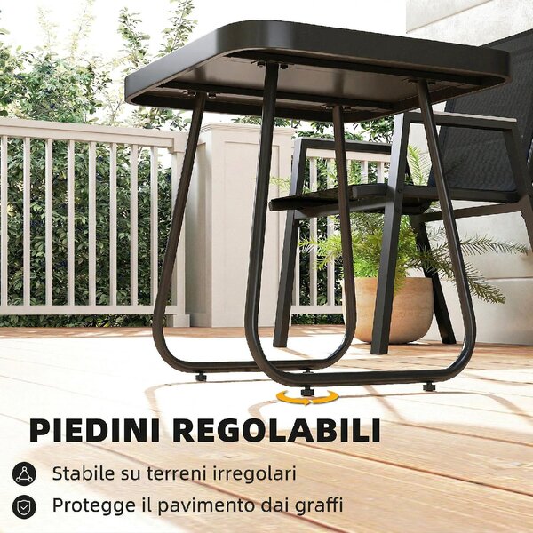VivaGarden Salotto da Giardino con 2 Sedie e Tavolino in Metallo colore Nero