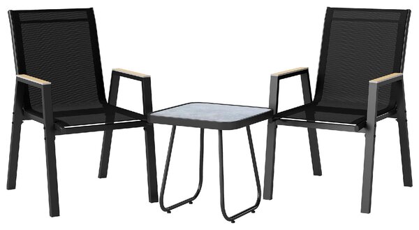 VivaGarden Salotto da Giardino con 2 Sedie e Tavolino in Metallo colore Nero