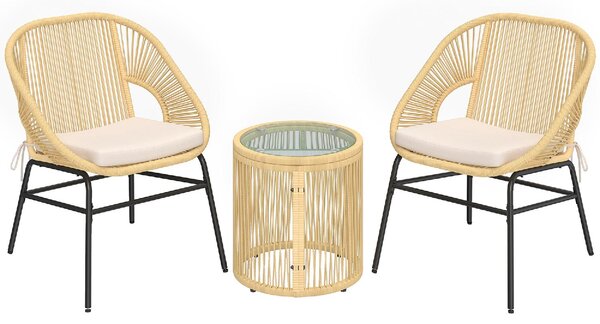 VivaGarden Salotto da Giardino con 2 Sedie e Tavolino in Rattan PE/Acciaio colore Beige