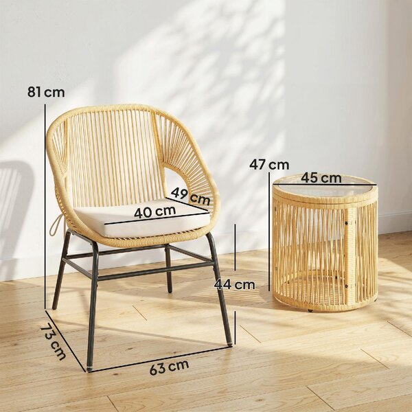 VivaGarden Salotto da Giardino con 2 Sedie e Tavolino in Rattan PE/Acciaio colore Beige