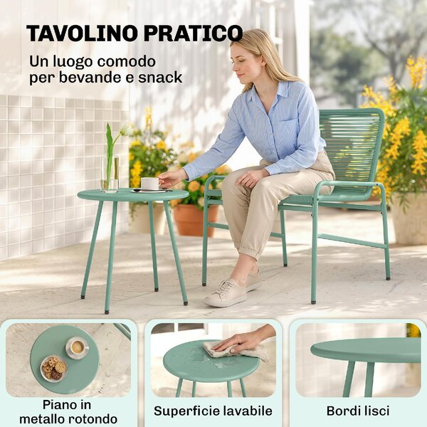 VivaGarden Salotto da Giardino con 2 Sedie e Tavolino in Rattan PE colore Verde