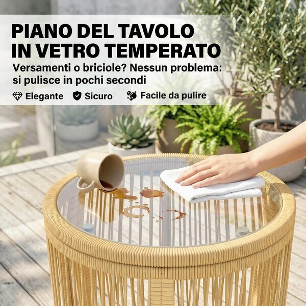 VivaGarden Salotto da Giardino con 2 Sedie e Tavolino in Rattan PE/Acciaio colore Beige