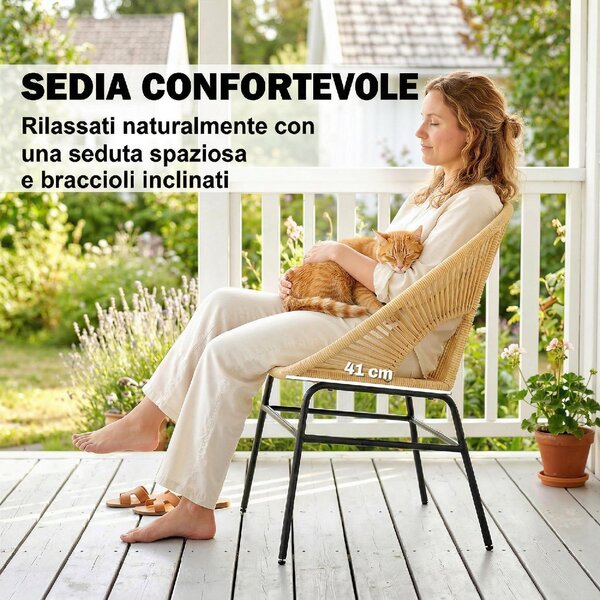 VivaGarden Salotto da Giardino con 2 Sedie e Tavolino in Rattan PE/Acciaio colore Beige