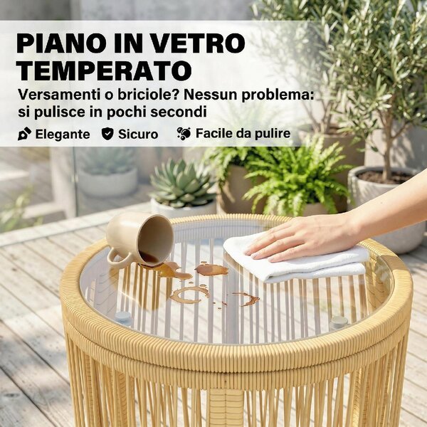 VivaGarden Salotto da Giardino con 2 Sedie e Tavolino in Rattan PE/Acciaio colore Beige