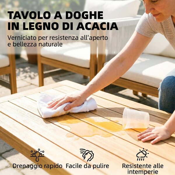 VivaGarden Salotto da Giardino con Divano 2 Posti 2 Poltrone e Tavolino con Cuscini in Legno di Acacia colore Beige