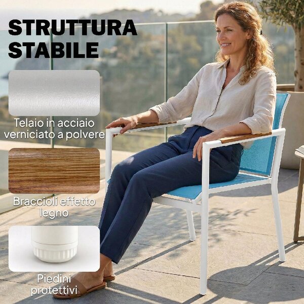 VivaGarden Salotto da Giardino con Divano 2 Posti 2 Poltrone e Tavolino in Metallo colore Blu