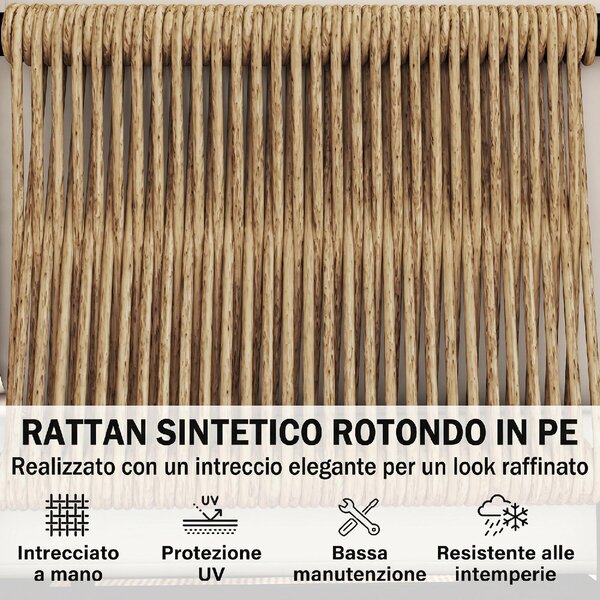 VivaGarden Salotto da Giardino con Divano 3 Posti e Tavolino con Cuscini in Rattan PE colore Cachi
