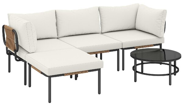 VivaGarden Salotto da Giardino con Divano 3 Posti e Tavolino con Cuscini in Rattan PE colore Cachi