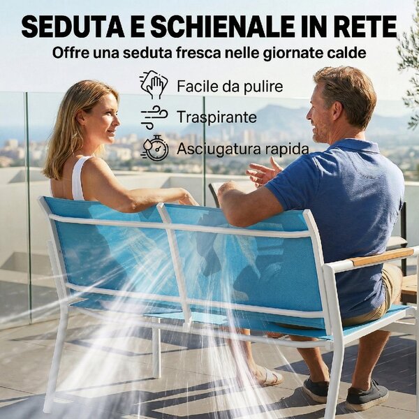 VivaGarden Salotto da Giardino con Divano 2 Posti 2 Poltrone e Tavolino in Metallo colore Blu