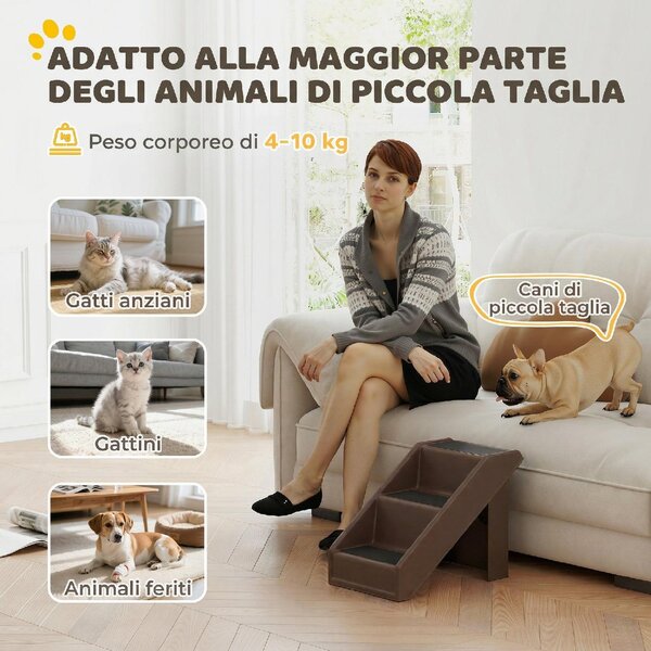 AllMyPets Scaletta per Cani e Gatti con 3 Scalini Antiscivolo per Letti Alti e Divani 53x30.5x36.5 cm colore Marrone