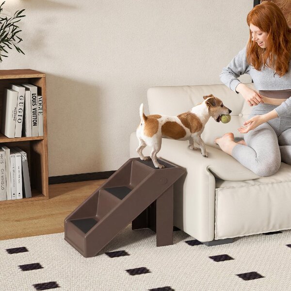 AllMyPets Scaletta per Cani e Gatti con 3 Scalini Antiscivolo per Letti Alti e Divani 53x30.5x36.5 cm colore Marrone