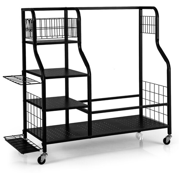 Costway Organizer per borse da golf con extra scaffale di stoccaggio per mazze da golf, Supporto per 2 borse da golf Nero