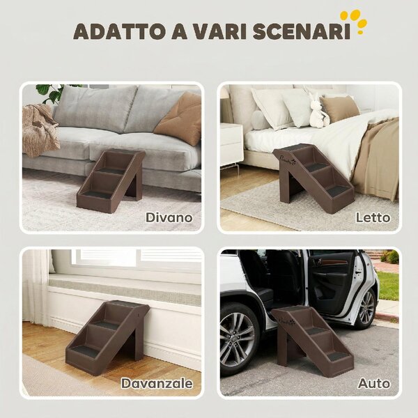 AllMyPets Scaletta per Cani e Gatti con 3 Scalini Antiscivolo per Letti Alti e Divani 53x30.5x36.5 cm colore Marrone