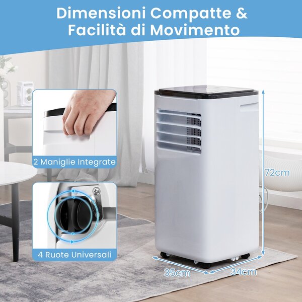 Costway Condizionatore d'aria portatile 9000 BTU con raffreddamento modalità sonno, Condizionatore d'aria portatile timer 24h Bianco