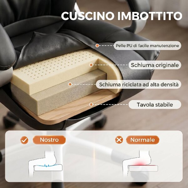 Icon Space Sedia da Ufficio Ergonomica in Ecopelle con Braccioli colore Nero