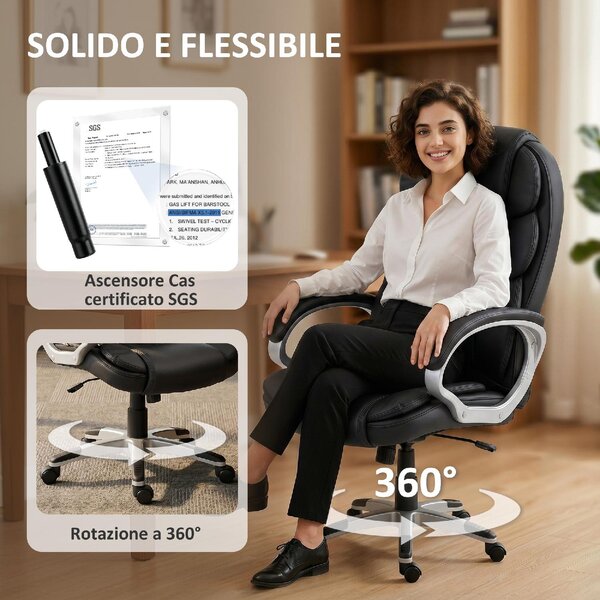 Icon Space Sedia da Ufficio Ergonomica in Ecopelle con Braccioli colore Nero