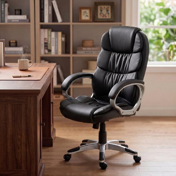 Icon Space Sedia da Ufficio Ergonomica in Ecopelle con Braccioli colore Nero