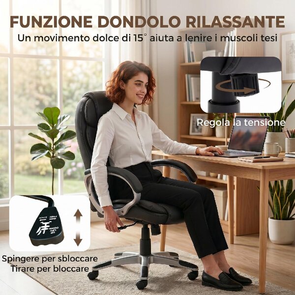 Icon Space Sedia da Ufficio Ergonomica in Ecopelle con Braccioli colore Nero