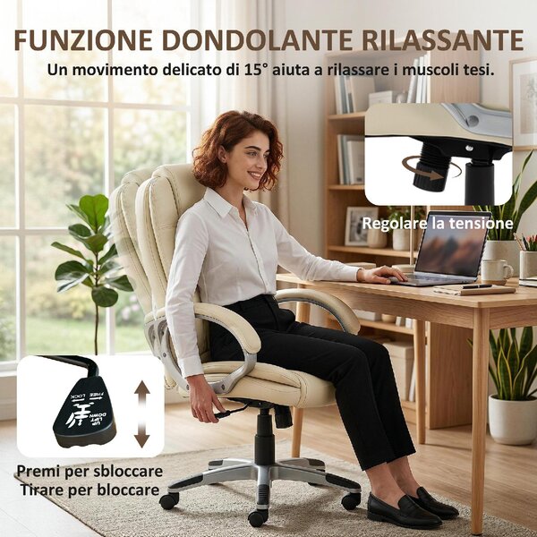 Icon Space Sedia da Ufficio Ergonomica in Ecopelle con Braccioli colore Beige