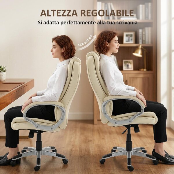 Icon Space Sedia da Ufficio Ergonomica in Ecopelle con Braccioli colore Beige