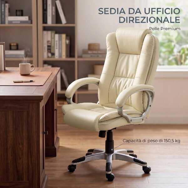 Icon Space Sedia da Ufficio Ergonomica in Ecopelle con Braccioli colore Beige