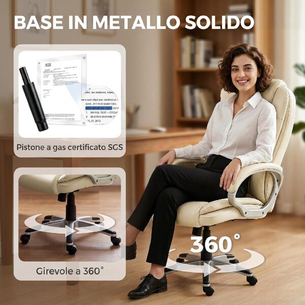 Icon Space Sedia da Ufficio Ergonomica in Ecopelle con Braccioli colore Beige