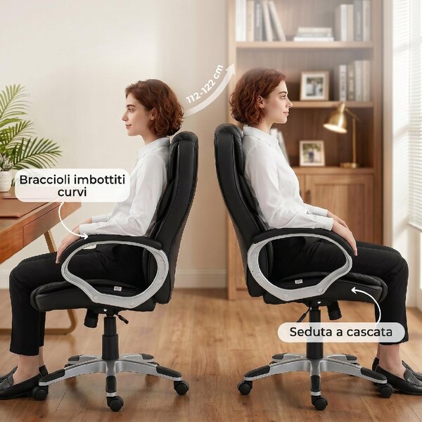 Icon Space Sedia da Ufficio Ergonomica in Ecopelle con Braccioli colore Nero
