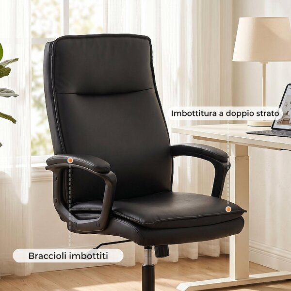 Icon Space Sedia da Ufficio Ergonomica in Ecopelle con Braccioli colore Nero