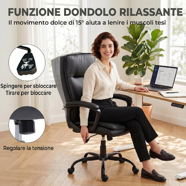 Icon Space Sedia da Ufficio Ergonomica in Ecopelle con Braccioli colore Nero