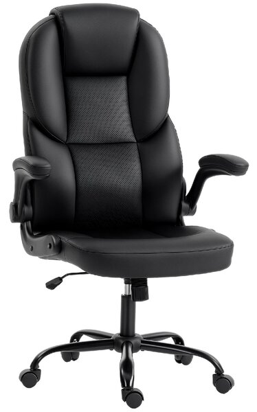 Icon Space Sedia da Ufficio Ergonomica in Ecopelle con Braccioli Ribaltabili Schienale Alto colore Nero