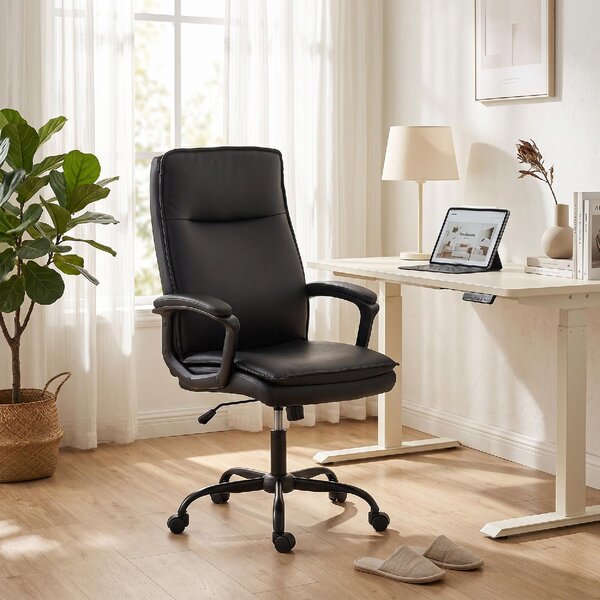 Icon Space Sedia da Ufficio Ergonomica in Ecopelle con Braccioli colore Nero