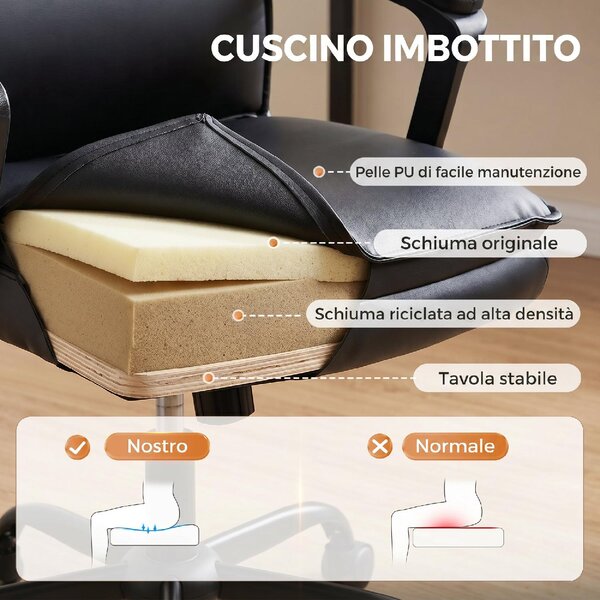 Icon Space Sedia da Ufficio Ergonomica in Ecopelle con Braccioli colore Nero