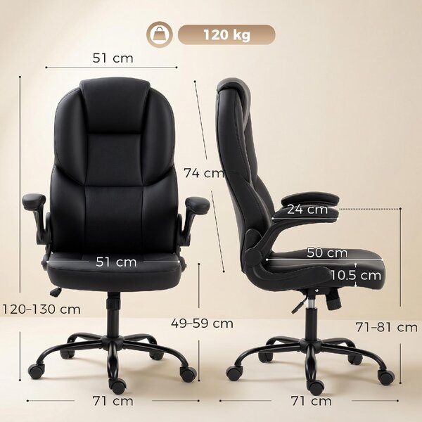 Icon Space Sedia da Ufficio Ergonomica in Ecopelle con Braccioli Ribaltabili Schienale Alto colore Nero