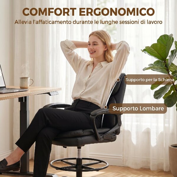 Icon Space Sedia da Ufficio Ergonomica in Ecopelle Schienale Alto Braccioli colore Nero