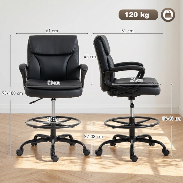 Icon Space Sedia da Ufficio Ergonomica in Ecopelle Schienale Alto Braccioli colore Nero