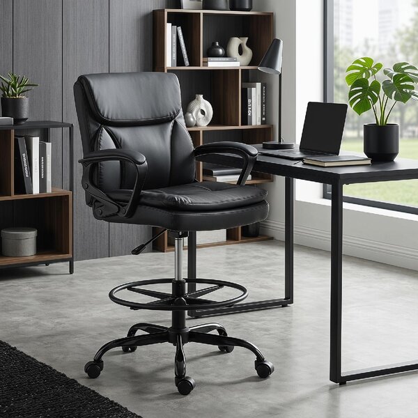 Icon Space Sedia da Ufficio Ergonomica in Ecopelle Schienale Alto Braccioli colore Nero