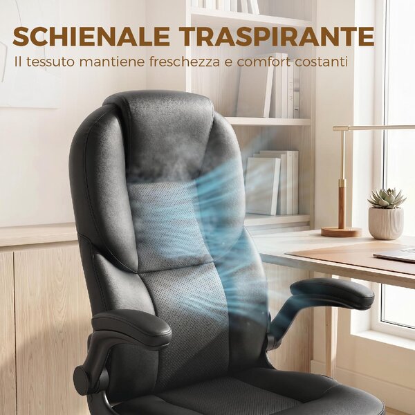 Icon Space Sedia da Ufficio Ergonomica in Ecopelle con Braccioli Ribaltabili Schienale Alto colore Nero