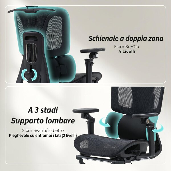 Icon Space Sedia da Ufficio Ergonomica Reclinabile con Braccioli e Poggiatesta colore Nero