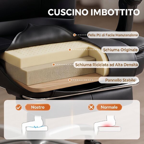 Icon Space Sedia da Ufficio Ergonomica Reclinabile con Poggiapiedi in Cotone e Metallo colore Nero