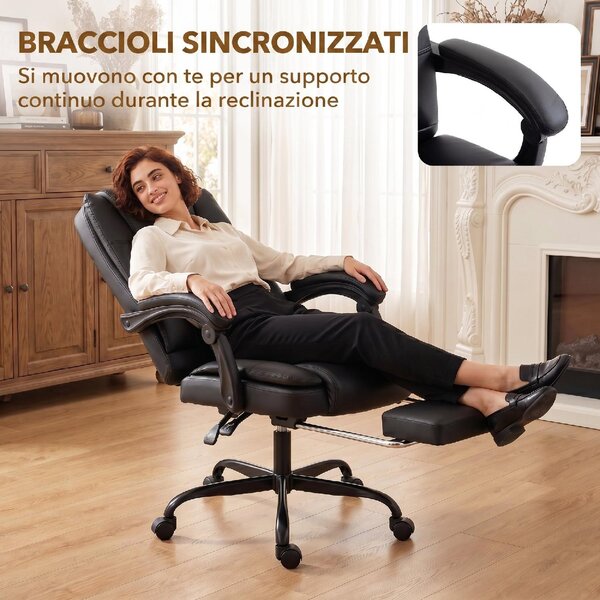 Icon Space Sedia da Ufficio Ergonomica Reclinabile con Poggiapiedi in Cotone e Metallo colore Nero