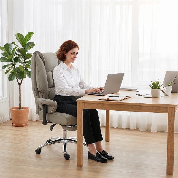 Icon Space Sedia da Ufficio Ergonomica Reclinabile con Poggiapiedi Schienale Alto colore Grigio Chiaro