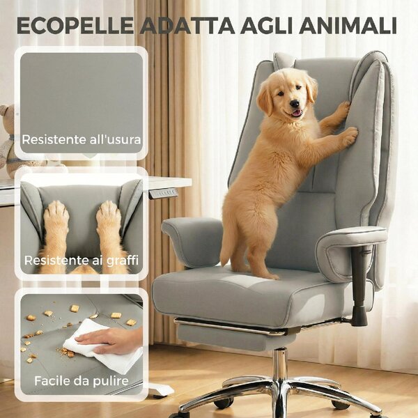 Icon Space Sedia da Ufficio Ergonomica Reclinabile con Poggiapiedi Schienale Alto colore Grigio Chiaro
