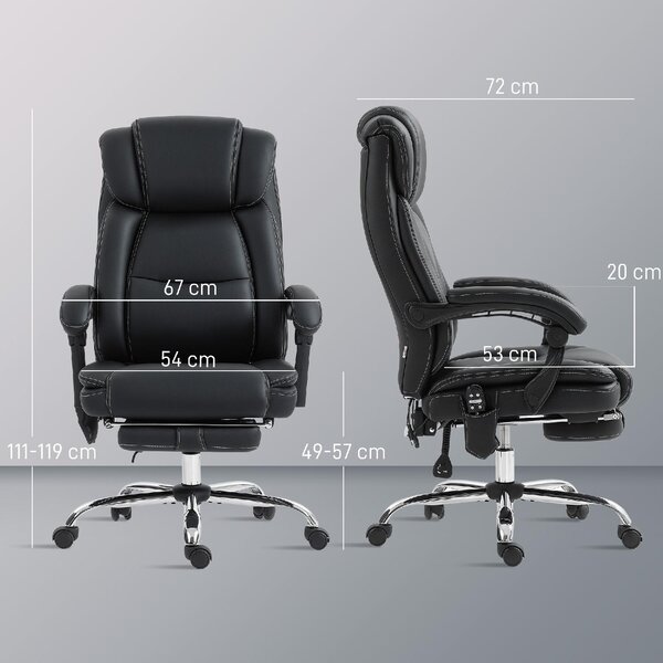 Icon Space Sedia da Ufficio Ergonomica Reclinabile Massaggiante e Riscaldata in Pelle PU con Poggiapiedi colore Nero