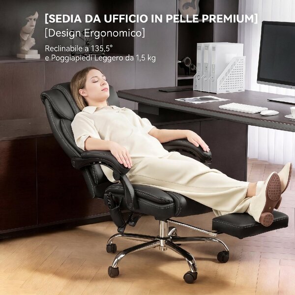 Icon Space Sedia da Ufficio Ergonomica Reclinabile Massaggiante e Riscaldata in Pelle PU con Poggiapiedi colore Nero