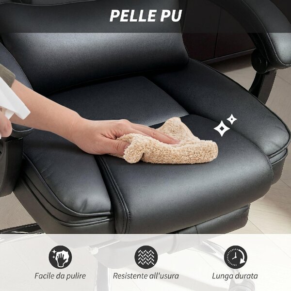 Icon Space Sedia da Ufficio Ergonomica Reclinabile Massaggiante e Riscaldata in Pelle PU con Poggiapiedi colore Nero